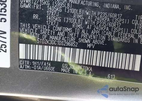 2013 Toyota Sienna L V6 7 Passenger из США, поврежденный, VIN 5TDZK3DC1DS296852